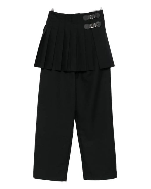 Charles Jeffrey Black Pleated Buckle-Detail Trousers