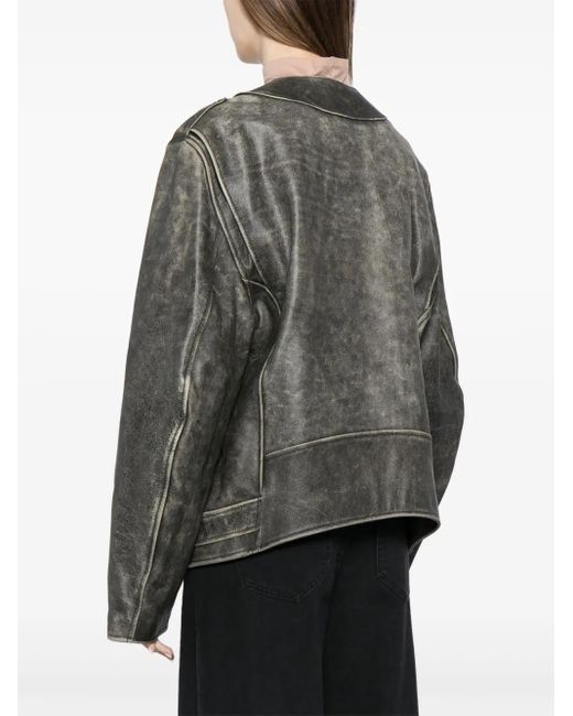 MM6 by Maison Martin Margiela Black Distressed-Effect Leather Jacket