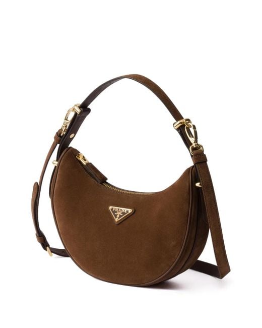 Prada Arqué Suède Schoudertas in het Brown