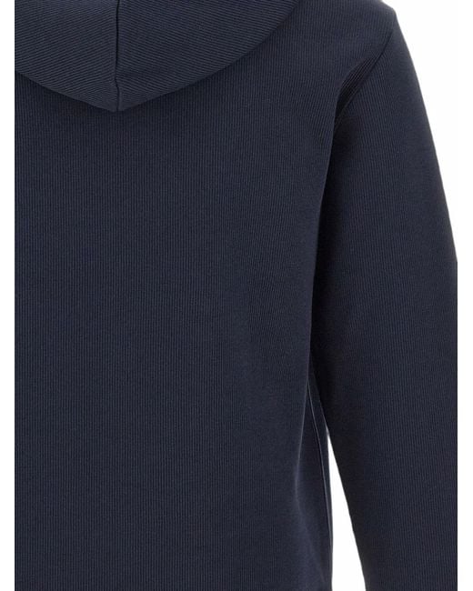 EA7 Blue Logo-Patch Ribbed Hoodie for men