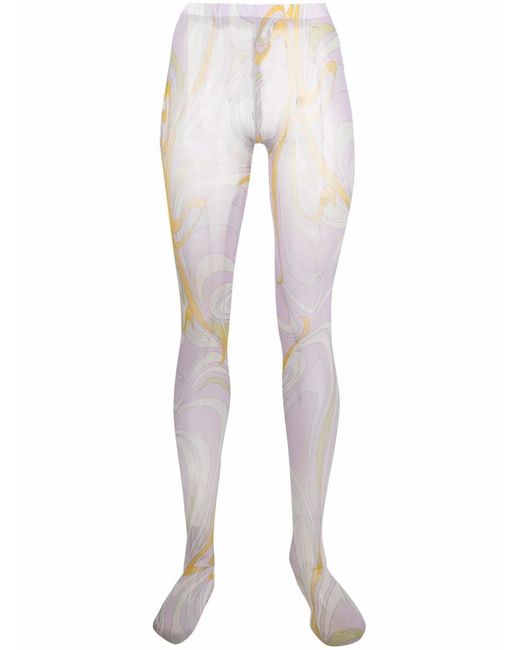 Emilio Pucci White Semi-Sheer Graphic-Print Tights