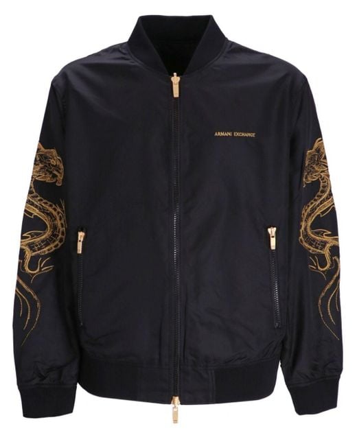 Armani Exchange Blue Dragon-appliqué Bomber Jacket for men