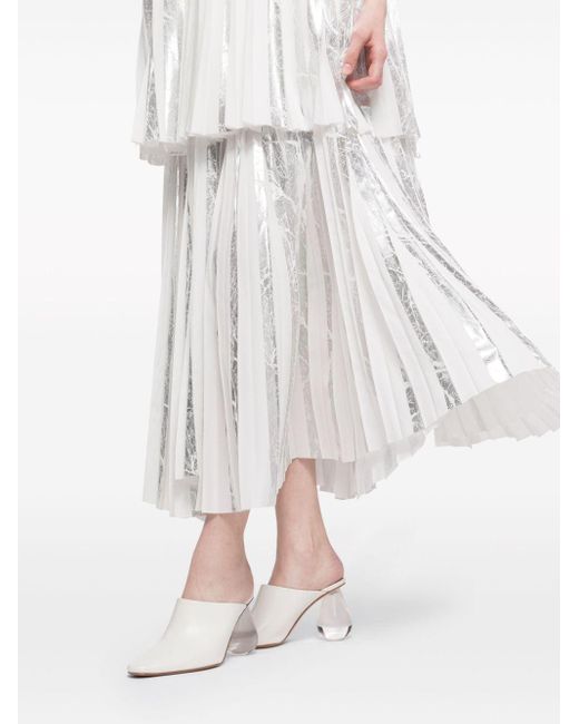 AZ FACTORY White 3d Metallic-sheen Pleated Skirt