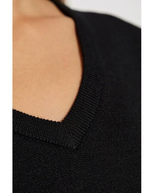 Max Mara Black V-Neck Wool Knit Top