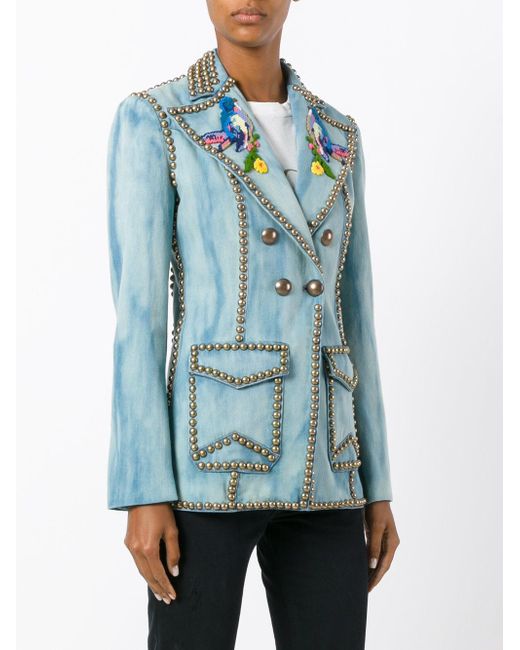 Gucci Embroidered Studded Denim Blazer 