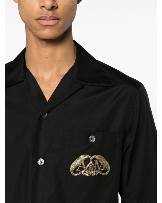 Camisa con logo bordado Alexander McQueen de hombre de color Black