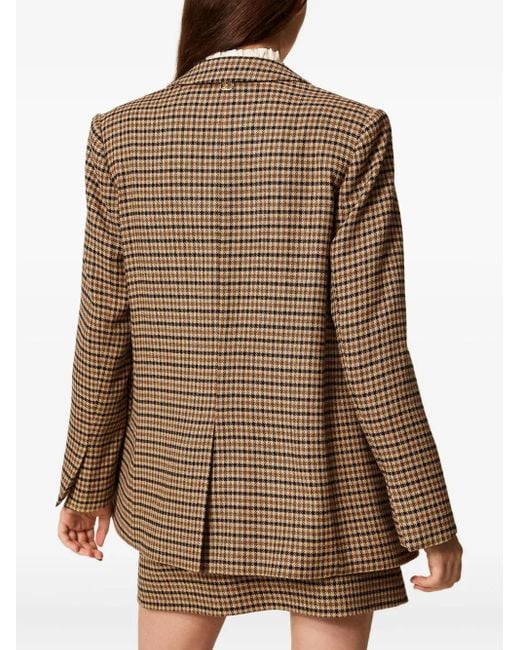 Twinset Brown Checked-Print Single-Breasted Blazer