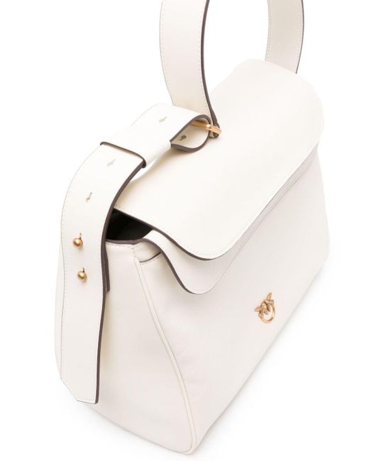 Pinko White Love Birds-plaque Leather Shoulder Bag