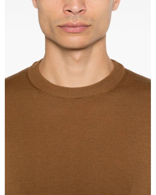 Canali Brown Crew-Neck Wool Sweater for men