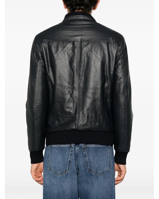 Arte' Black Ribbed-Trim Leather Jacket for men