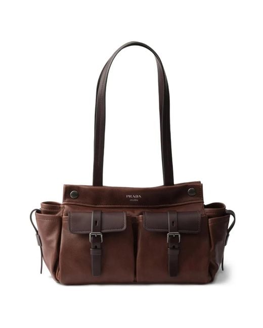 Prada Brown Route Medium Leather Tote Bag