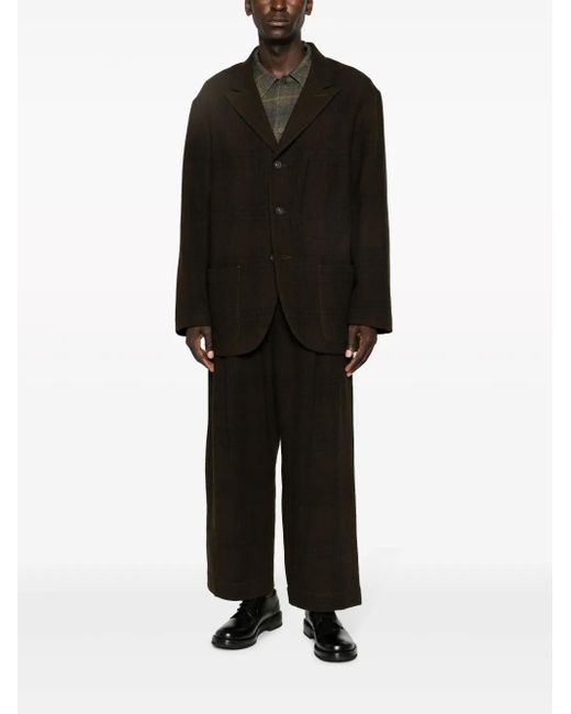 Ziggy Chen Black Peak-Lapels Check-Pattern Blazer for men