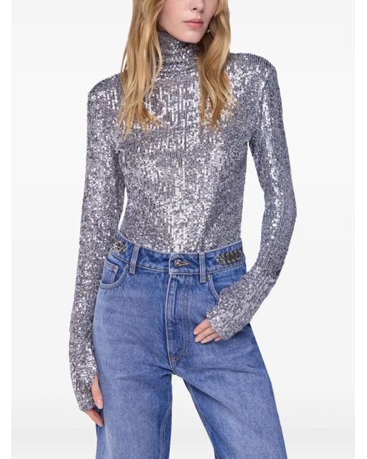 Rabanne Gray Sequinned Turtleneck Top