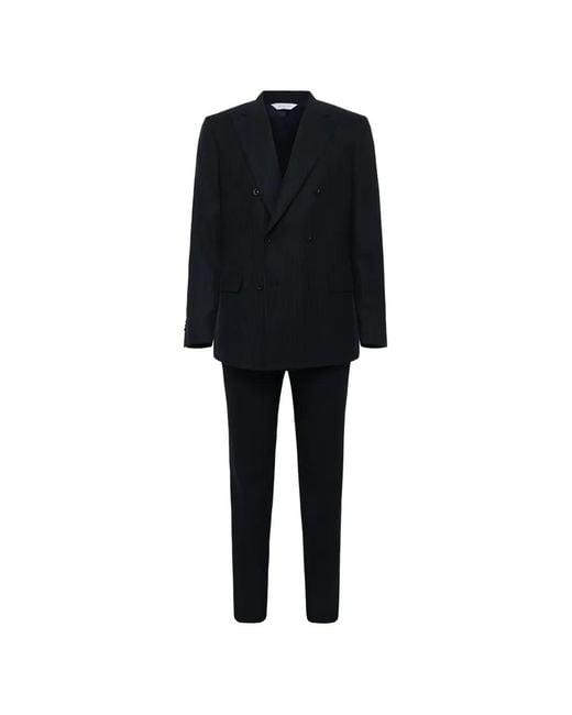 Boglioli Black Pinstripe-Pattern Double-Breasted Suit for men