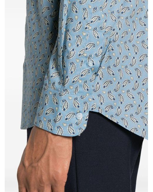 Etro Katoenen Overhemd Met Paisley-print in het Blue voor heren