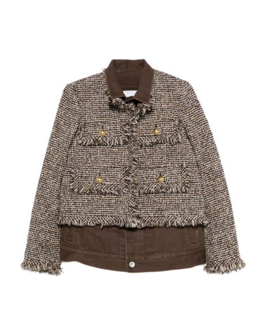 Sacai Brown Tweed-Fringed Jacket