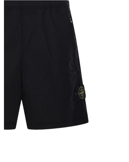 Stone Island Black Compass Patch Shorts for men