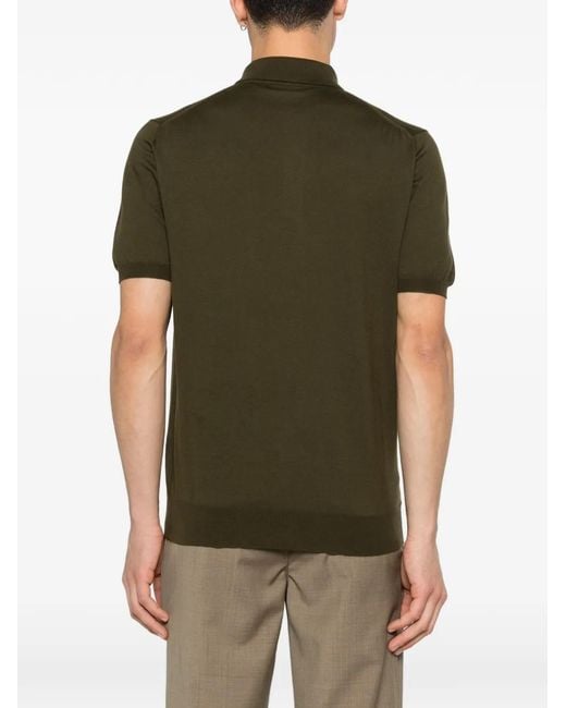 Kiton Green Button Short-Sleeve Polo Shirt for men