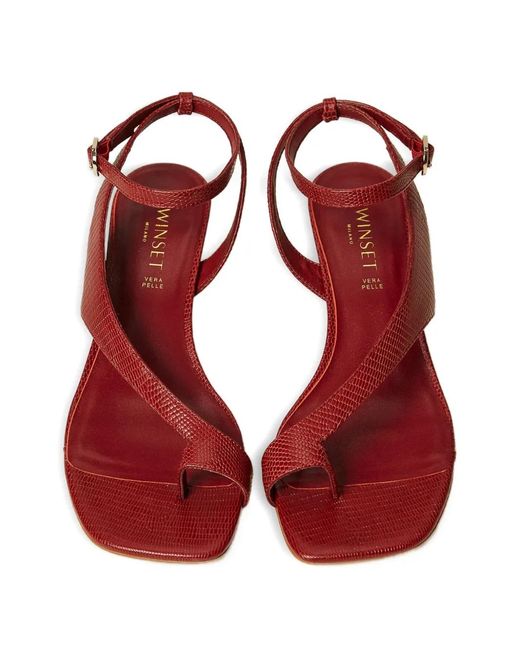 Twinset Red Lizard-Effect Sandals