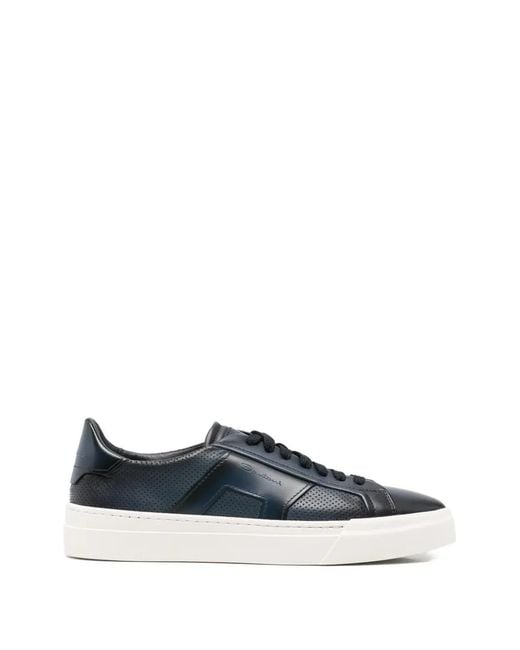 Santoni Blue Perforated Leather Sneakers for men