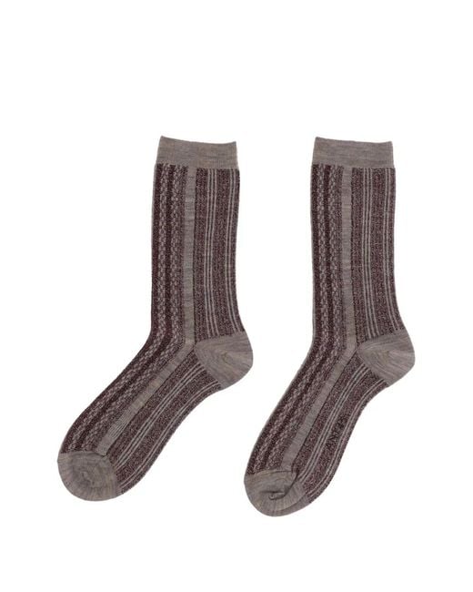 ANT45 Brown Mannar Vertical-Stripe Socks
