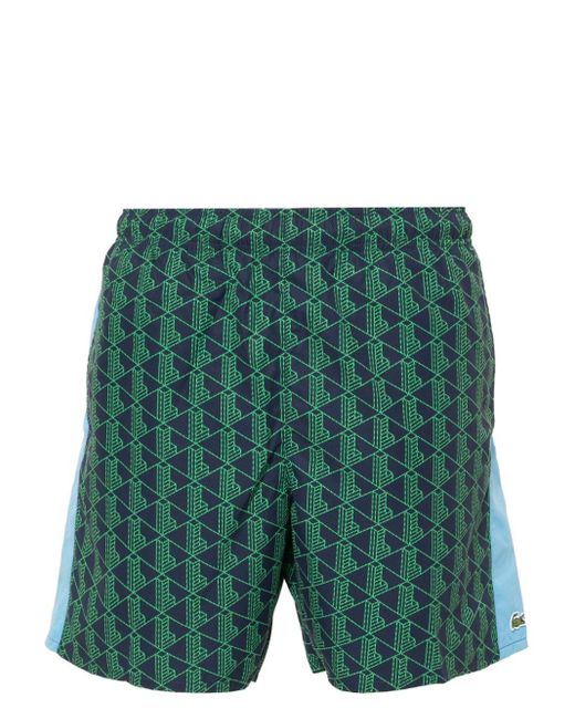 Lacoste Green Monogram-print Swim Shorts for men
