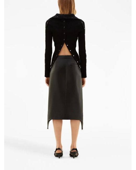 Courreges Black Suspenders-Detail Leather Midi Skirt