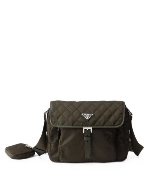 Prada Black Medium Quilted Re-Nylon Shoulder Bag With Saffiano Leather Trim