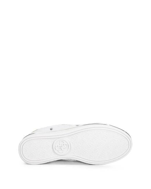 Guess White Logo-Plaque Lace-Up Sneakers