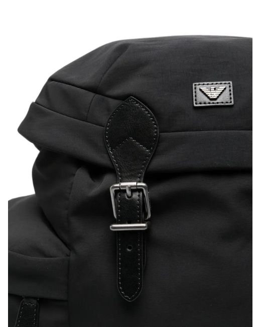 Emporio Armani Black Buckle-Fastening Logo-Plaque Backpack for men