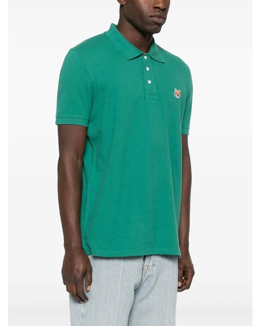 Maison Kitsuné Green Fox Head Cotton Polo Shirt for men