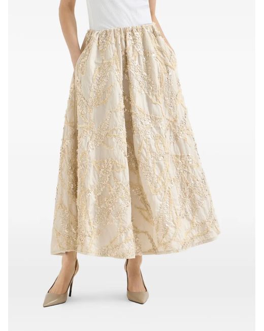 Brunello Cucinelli White Embroidery Midi Skirt