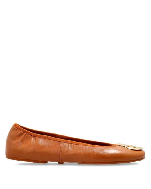 Tory Burch Brown Leather Logo-Detail Pumps