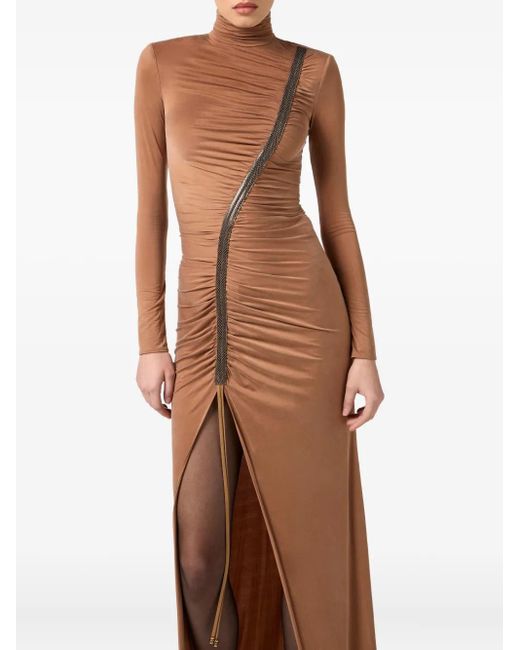 Vestido largo con cuello alto Elisabetta Franchi de color Brown