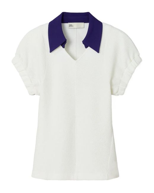 Tory Burch Blue Cotton And Silk Polo