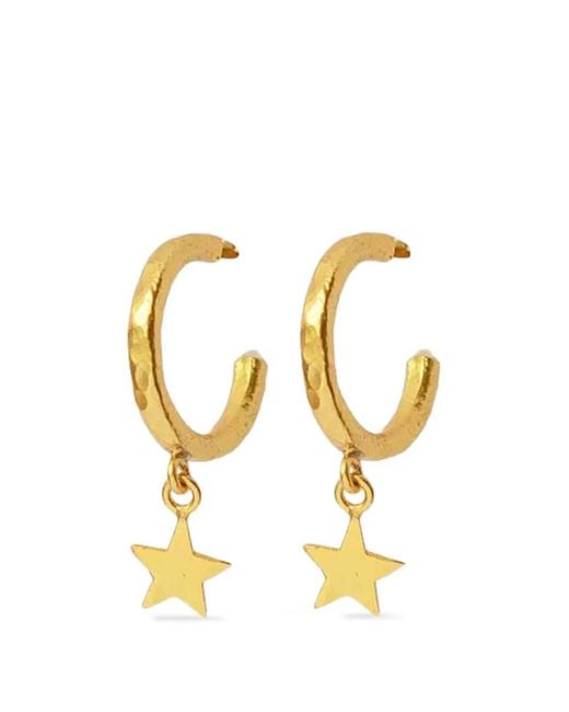 Ottoman Hands Metallic Star-Charm Hammered Hoop Earrings