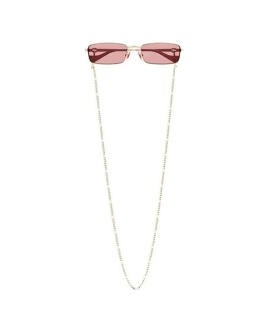 Gucci White Gg1600S 004 Rectangle-Frame Chain-Detail Sunglasses