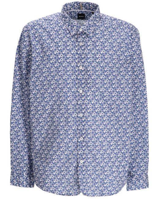 Boss Liam Hemd mit geometrischem Muster in Blue für Herren