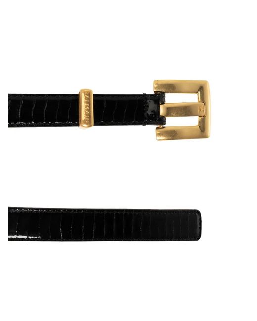 Balmain Black Crocodile-Effect Leather Belt