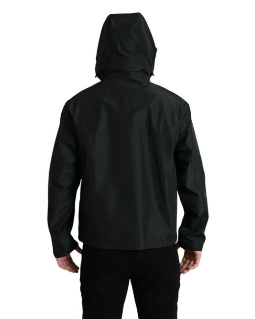 Dolce & Gabbana Black Logo-Plaque Hooded Jacket for men