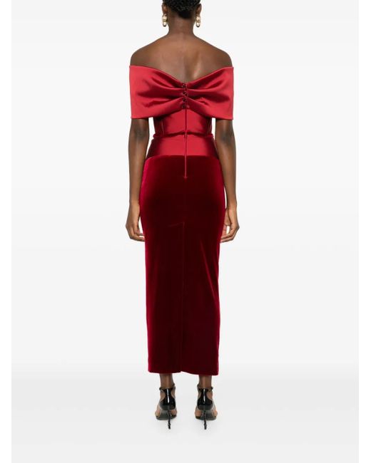 Cristallini Red Off-Shoulder Taffeta Gown