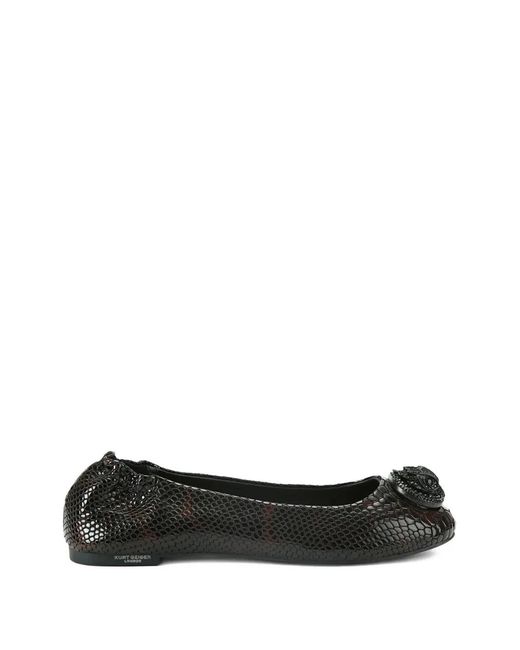 Kurt Geiger Black Chelsea Snakeskin-Effect Ballet Flats