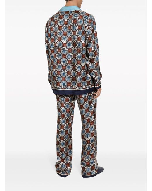 Dolce & Gabbana Blue Geometric-print Silk Pijama Trousers for men