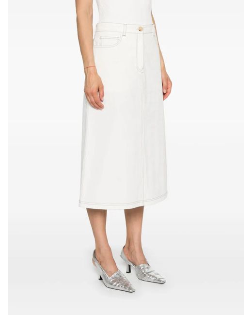 Totême  White Contrast-Stitching Midi Skirt