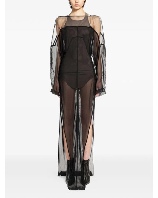 Rick Owens Black Temple Collage Boat-Neck Maxi Dress