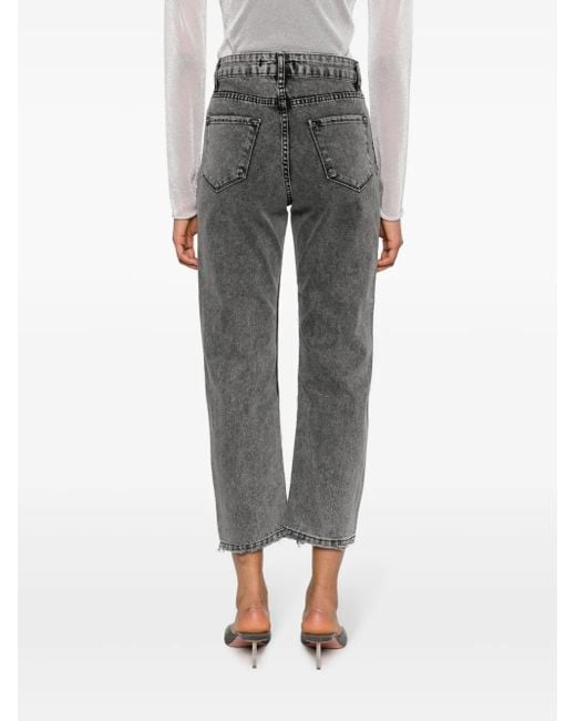 Ana Radu Gray Crystal-Embellished Cropped Jeans
