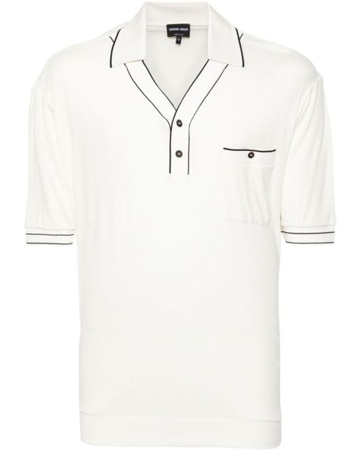 Giorgio Armani White Fine-knit Polo Shirt for men