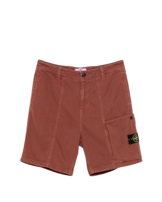 Stone Island Red L100014 Organic Panama Cotton 'Old' Effect Shorts for men