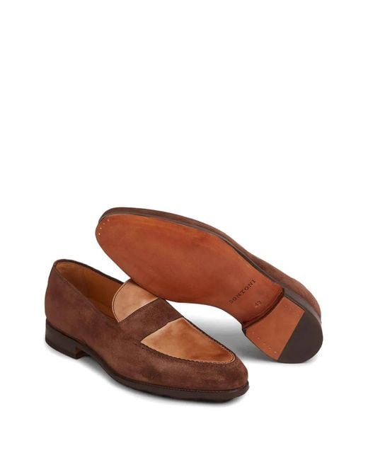 Bontoni Brown Panelled Leather Loafers for men