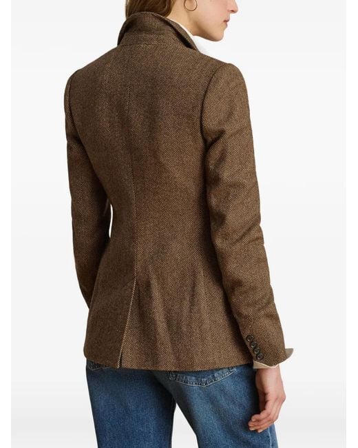 Ralph Lauren Brown Rl67 Herringbone-Pattern Single-Breasted Blazer